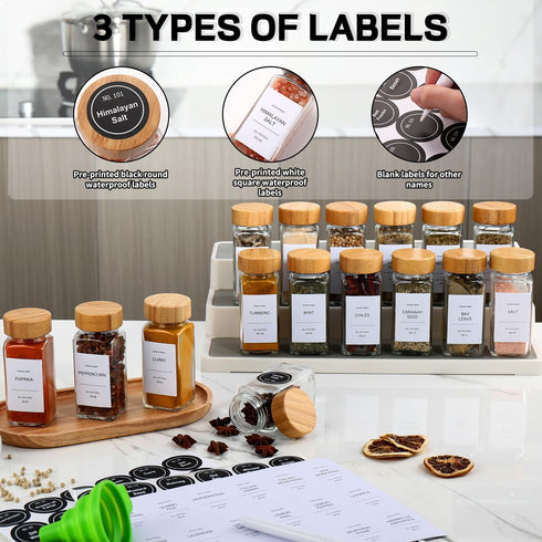 24Pcs,Seasoning Set,Kitchen Set,Seasoning DIMBRAH Spice Jars with Label Containers,Glass Spice Jars with Bamboo