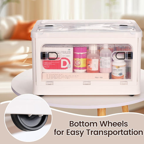 24 QT Medicine Organizer Storage Box with Removable Tray, Extra Large Collapsible First Aid Box Empty, Clear Medicine
