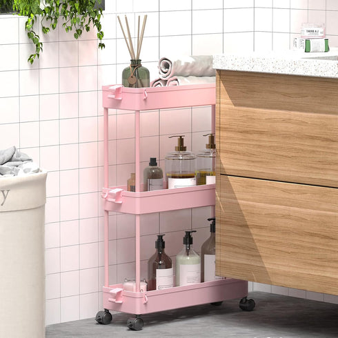 SPACEKEEPER Slim Rolling Storage Cart - 3 Tier Bathroom Organizer Utility Cart for Kitchen, Office, and Narrow Spaces,