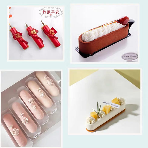 Ellipse Eclair Silicone Mold, 3D Baking Mold for Mousse Cake, 8-Cavity French Dessert Pastry Chocolate Brownie
