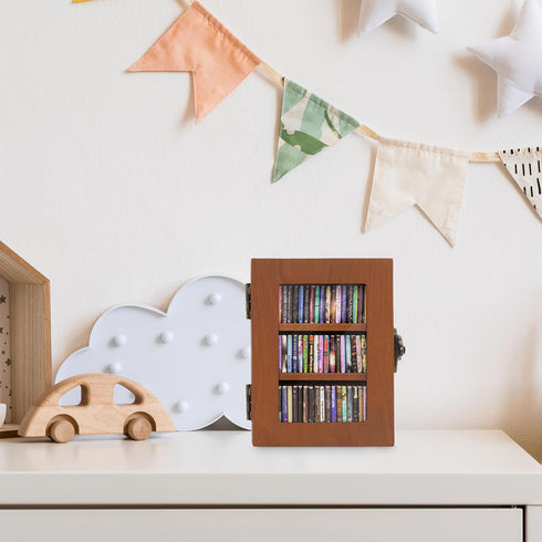 DIIWOODX 60PCS Anxiety Mini Bookshelf Mini Books with Wooden Miniature Book Library for Stress Relief, Home and Office