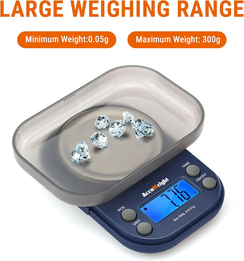 AccuWeight Digital Gram Scale, 300g/0.01g Limit Pocket Scale for Kitchen Food and Jewelry