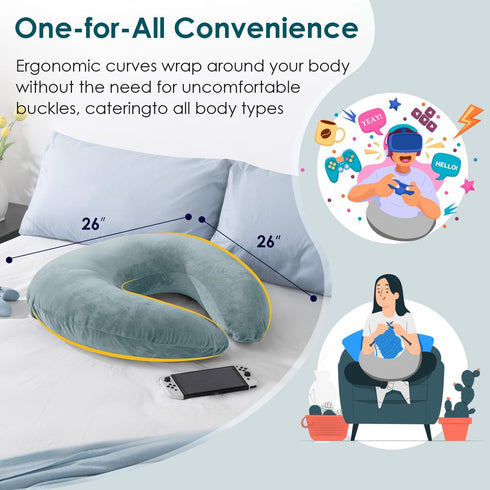 QUEEN ROSE Reading Pillow, Gaming Pillow for Lap, Sitting in Bed or Sofa, Extra Arm Rest for Reading, Playing