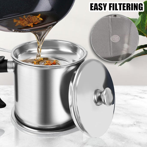 Bacon Grease Container with Strainer - 1.3L Stainless Steel Oil Container for Storing Cooking Grease