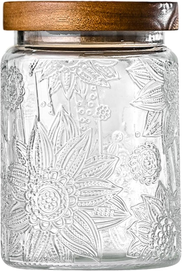 Adodeen 24oz Vintage Glass Canister With Lid Small Glass Jars Wide Mouth Mason