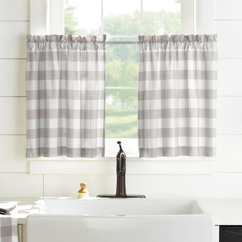 Elrene Home Fashions Buffalo-Check Tier Curtain Set, 30" x 24" (Set of 2 Tiers), Gray/White for Bathroom or Kitchen
