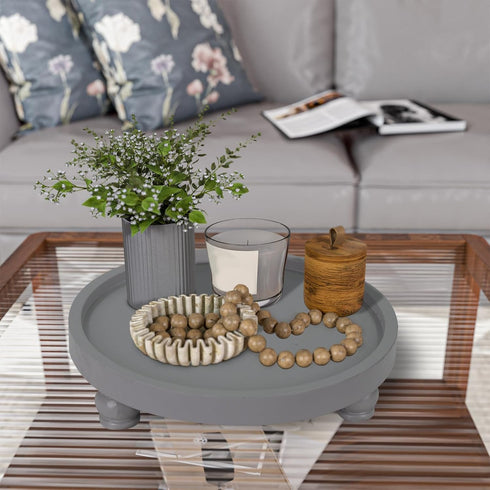 Counter, MAONAME Decorative Round Wood Riser for Display, Farmhouse Pedestal Stand for Kitchen Grey Wooden Risers Tray