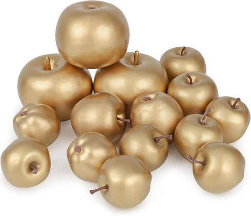 Meiwlong 15Pcs Artificial Gold Apples Fruits,Decorative Fake Fruits Sets,Plastic Faux Apples for Christmas