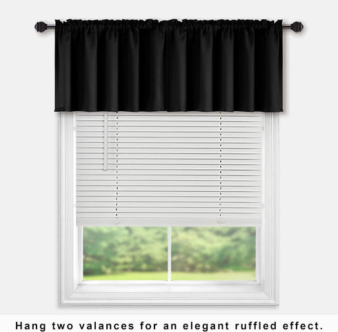 KOUFALL Blackout Valance Curtains for Kitchen Bathroom, 18 Inch Length, Black Valances for Windows