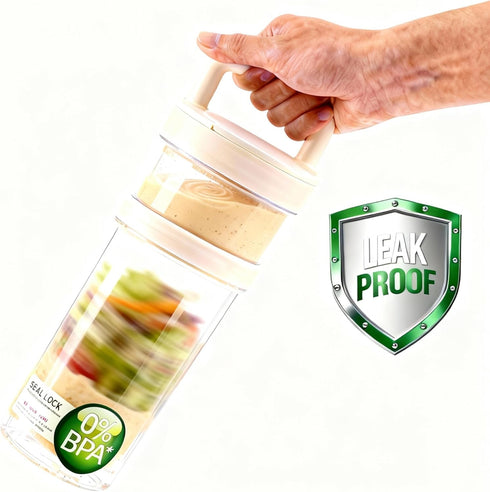Loodkyoo 4 Pack 2-Tier Salad Cup with Dressing Container and Spoons - Portable Plastic Salad Prep Containers to Go