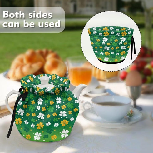 Lucky Leaf Print Tea Cozy for Teapots, St. Patrick's Day Insulated Dust Cover for Home Kitchen Decoration