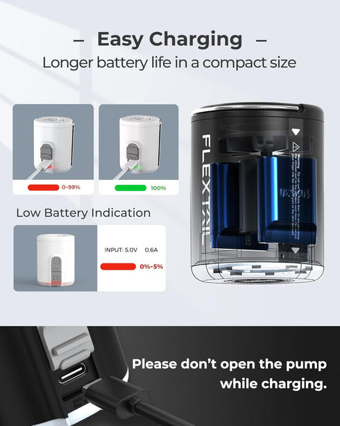 FLEXTAILGEAR Portable Air Pump with Camping Lantern, Rechargeable Air Mattress Pump for Inflatables