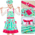 MHJY Kids Apron Hat Set for Girls Vintage Pleated Skirt Aprons Adjustable Kitchen Apron with Pockets for Baking Cooking