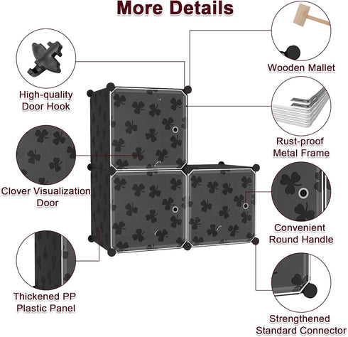 3-Cube Closet C&AHOME Cube Storage Organizer with Doors, Shelves, DIY Plastic Modular Bookshelf, Clothes Storage