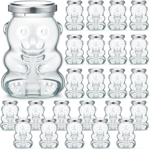 Patelai 24 Pack 9.5 oz Glass Bear Shaped Honey Jars with Lids