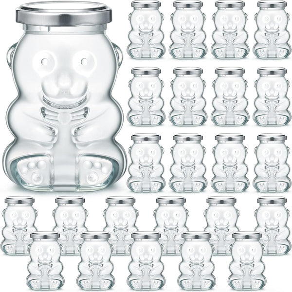 Patelai 24 Pack 9.5 oz Glass Bear Shaped Honey Jars with Lids