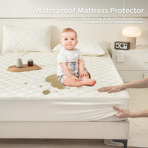 18 Topper+2pcs Waterproof Mattress Protector King, Deep Pocket King Mattress Pillow Cases - Leakproof, Oeko-TEX