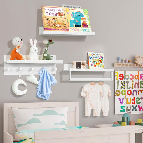 Set Ollieroo of Four Floating Book Shelves for Wall, Nursery Book Shelf for Kids Room, Bamboo Wood Hanging Bookshelf