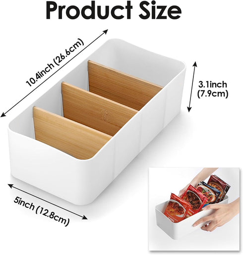 BSTKEY Packet 4 Packets Seasoning Organizer, Food Storage Organizer with Divided Bamboo Wood Compartments, Plastic