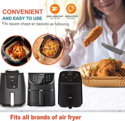 Air Fryer Disposable Paper Liner Square 9 Inch, 125 Pcs Non-stick Parchment Paper for 6-10QT Air Fryer, Baking, Cooking