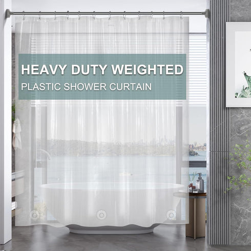 AmazerBath Plastic Shower Curtain Clear Premium PEVA, Heavy Duty 8G, 72x72 Inches with 3 Big Stones
