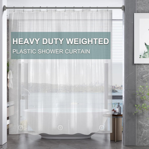 AmazerBath Plastic Shower Curtain Clear Premium PEVA, Heavy Duty 8G, 72x72 Inches with 3 Big Stones