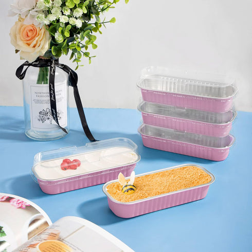 EUSOAR 50pcs Cupcake Liners with Lids, 6.8oz Aluminum Disposable Foil Ramekins Pan, 6.5"x2.5"x1.2", Dessert Containers