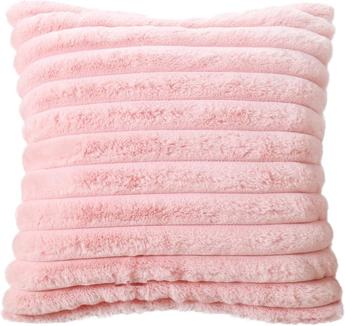 Super Soft Throw Pillow Cover, 20x20 Double Side Faux Fur Cushion Cover, Pink, 1 Piece