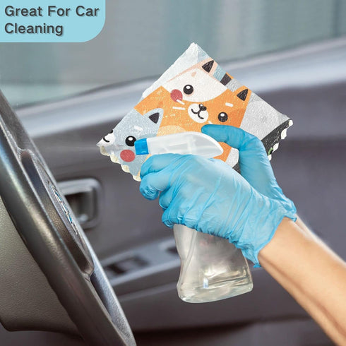 Cute Cats Microfiber Reusable Cleaning Cloths, Kitchen Dish Cloths for Washing Dishes, 6 Pack Animal Dish Towels