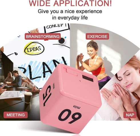 Weewooday Cube Timer Productivity Flip Timer for ADHD, 15 20 30 60 Minutes Countdown Learning Management (Pink)