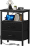 Nightstand with Charging Station, Bedside Table with USB Ports & Outlets, Small