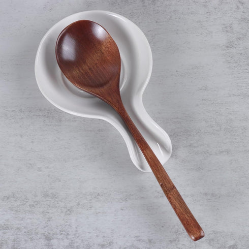 Ceramic Spoon Rest for Kitchen, Heat Resistant Utensil Holder for Countertop, Dishwasher Safe, Blue (White)