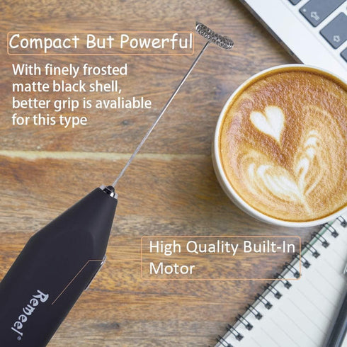 Handheld Milk Frother with Stainless Steel Whisk, Portable Foam Maker for Coffee, Latte, Hot Chocolate (Black)