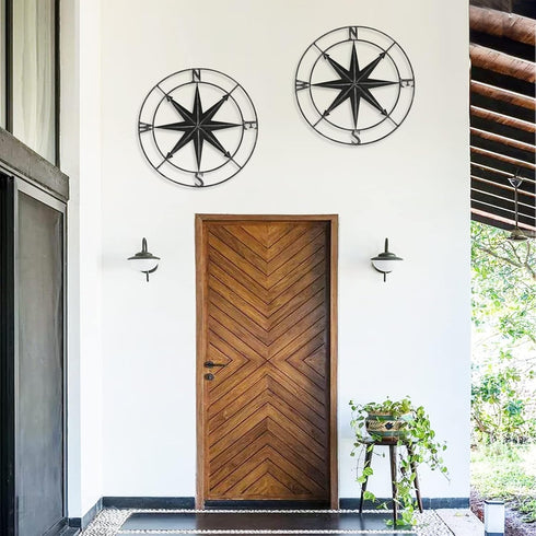 aboxoo Round Metal Compass, Decorative Compass Metal Wall Art, 11 Inch Black Diameter Farmhouse Indoor Outdoor Decor