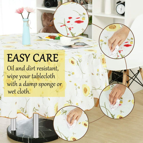 uxcell Seamless Waterproof Vinyl Round Tablecloth 60" Dia for Parties/Wedding/Restaurant Decoration, Yellow Flower