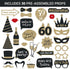 Fully Assembled 60th Birthday Photo Booth Props - Set of 30 - Cute Bday Designs with Real Glitter - Black & Gold Selfie