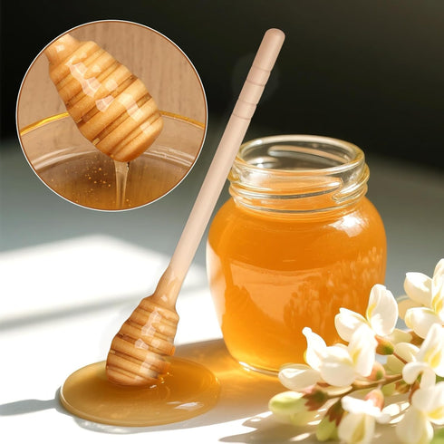AUGHOA 25 6.3 Inch Pcs Wooden Honey Dipper Sticks, Honey Stirrer Stick for Honey Jar Dispense Drizzle Honey and Bridal