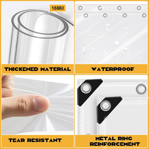 PJT 16Mil Winter,6x10ft Chicken Coop Covers for Thicken Clear Winterizing Insulation Vinyl Tarp for Chicken