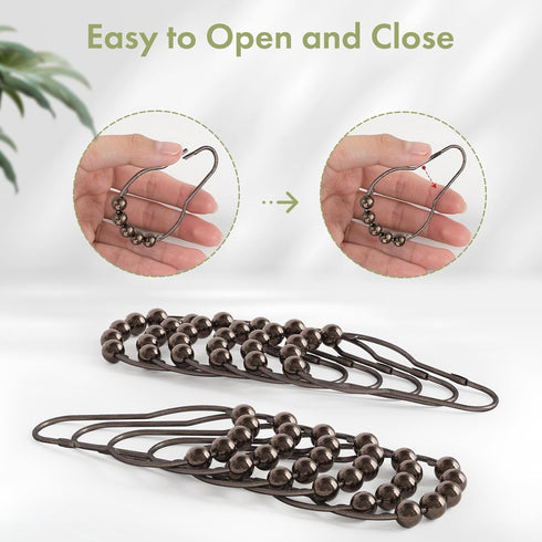 Amazer Decorative Bronze Shower Curtain Hooks - Stainless Steel Rust-Resistant - Set of 12 for Curtains