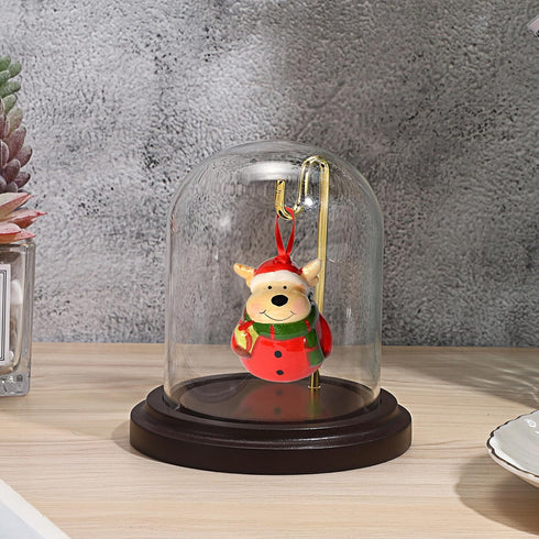 JUXYES Clear Watch Glass Display Dome Cloche With Hook, Dome Cloche with Hook with Wooden Base, Transparent Dome Cloche