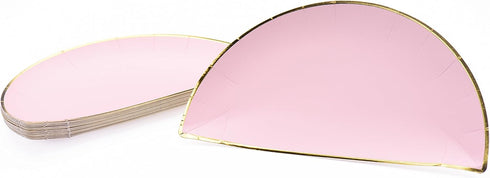 Sugar & Cloth 9 Inch Semi Circle Paper Plate, Pink with Gold Edge, 16 Count