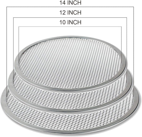 Pizza Screen, 3PCS Aluminum Alloy Seamless Pizza Screen Non Stick Mesh Net Baking Tray Cookware Kitchen Tool For Oven, BBQ 10 inch and 12 inch,14 inch by KWOLYKIM