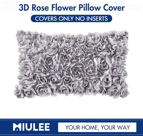 MIULEE 12x20 Inch 3D Romantic Valentines Chiffon Rose Flower Throw Pillow Cover for Wedding Sofa Bedroom Car Decor Grey