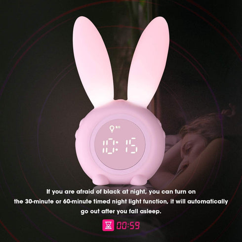 KDtech Kids Alarm Clock - Cute Pink Bunny Digital Alarm Clock with Night Light, 6 Ringtones, Touch Control &