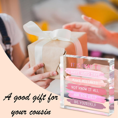 MUZRUYOU (4x4 inches) Mental Health Decor - Pink Office Decor Ornaments Teacher Desk - Inspirational Gifts For Women