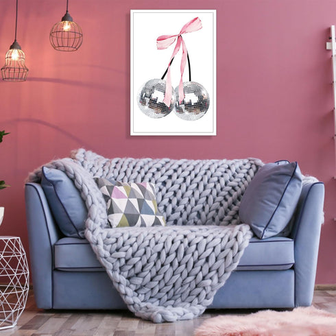 Generic 24x36in Vintage Disco Bow Posters White Cherry Canvas Wall Art Funky Coquette Pink Bow Preppy Aesthetic Prints