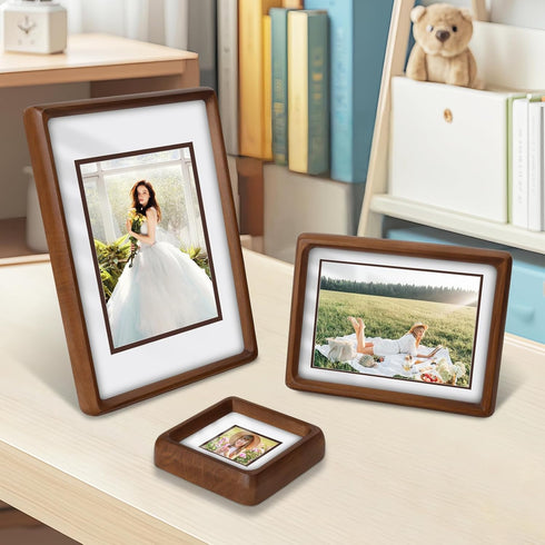 SZKYSJGS A4 A4 6x8, Randomly Wood Picture Frame, Solid Natural Walnut Photo Frame with Tempered Glass, Wooden Frame