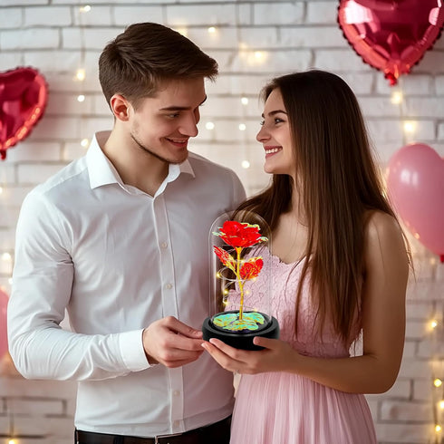 Childom Birthday Gifts for Women, Light Up Rose in Glass Dome, Colorful Red Flowers for Christmas, Anniversary, Birthday