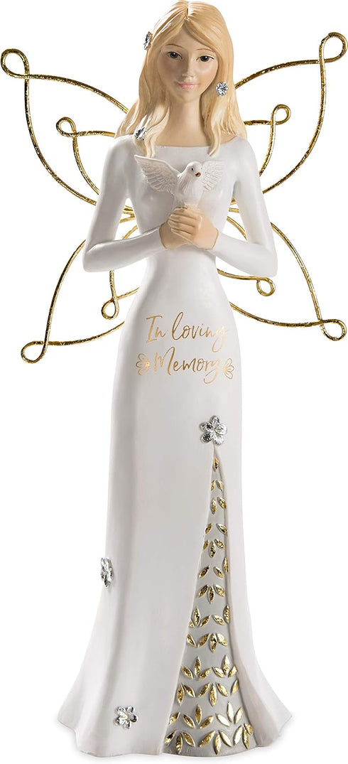 Pavilion - in Loving Memory - 9 Inch White & Gold Angel Figurine