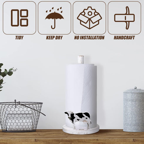 Countertop Cow Paper Towel Holder Wooden Farmhouse Paper Towel Holder Cow Kitchen Accessories Farm Bathroom Table Decor